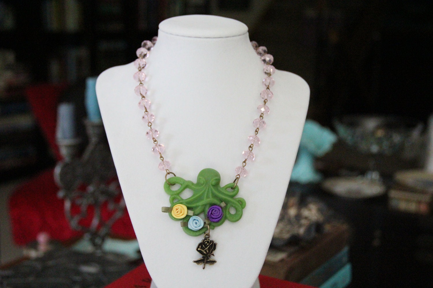 Octopus Ocean Rose Garden Adventurer Geek Girl Necklace