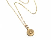 Initial -- stamped initial gold charm necklace on 14kt gold-fill chain