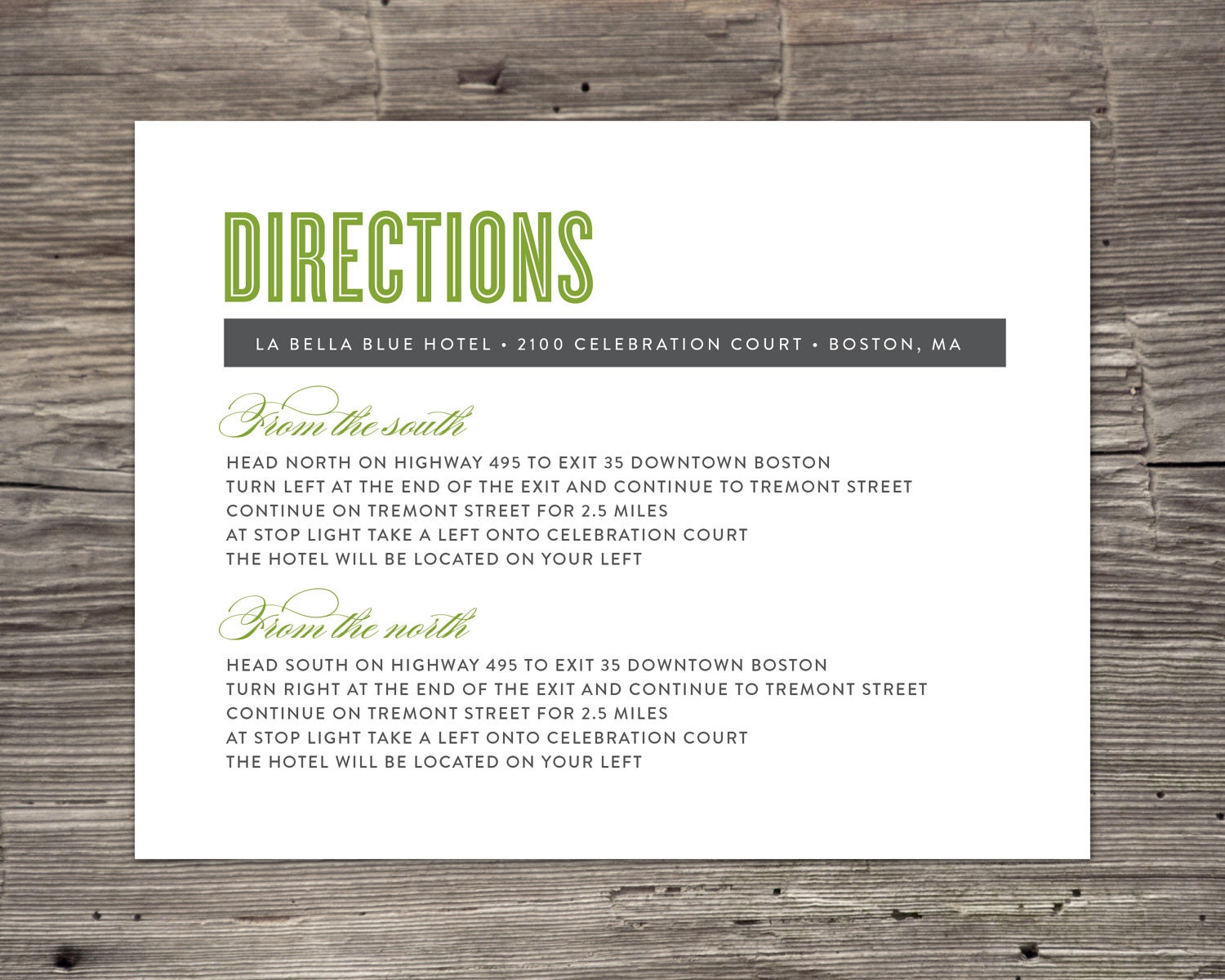 Old Fashioned Directions Enclosure Cards