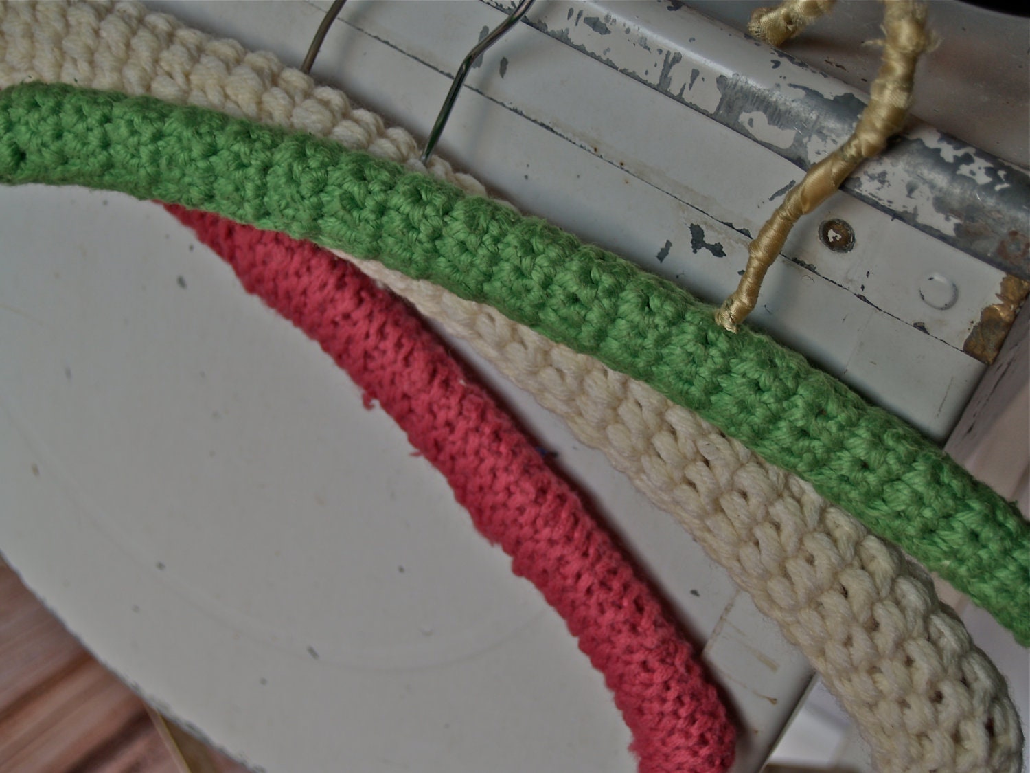 Set of 3 Vintage Crocheted Hangers in Fresh Colors