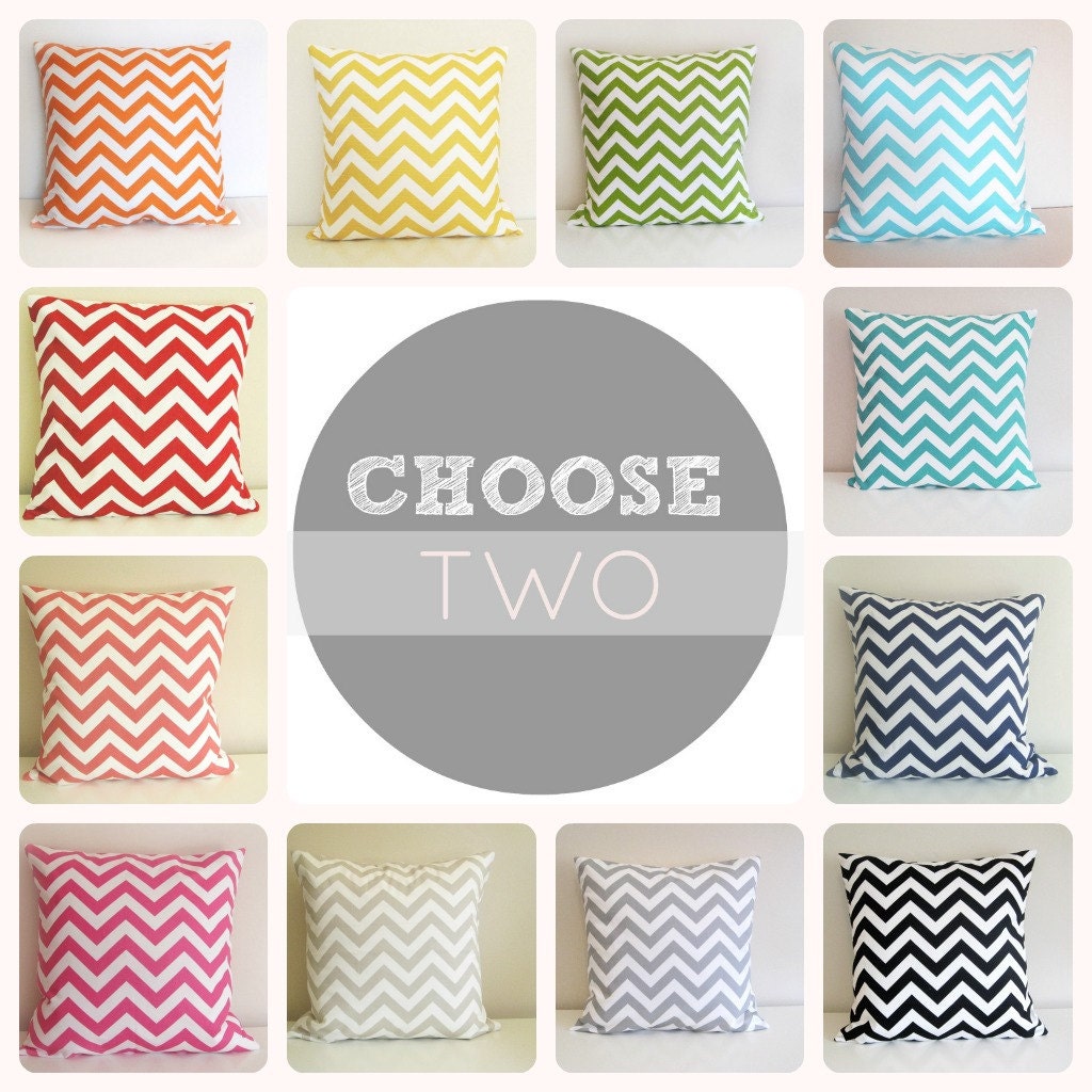 Two Chevron Throw Pillow Covers. You Choose. 16 X 16 Inch. Red, Pink, Yellow, Pink, Green, Blue, Gray, Black