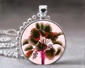 Palm Tree, Altered Art Pendant, Photo Pendant, Glass Dome Pendant with Ball Chain - no. 084-12