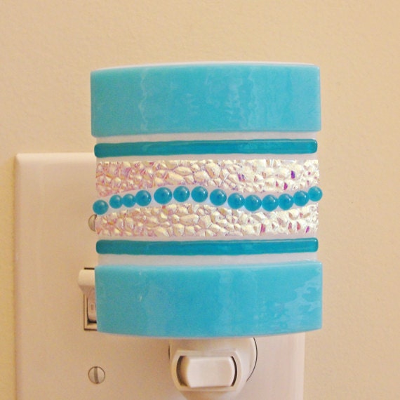 Dichroic Fused Glass Night Light  - Blue Colorful Home Decor Lighting Iridescent Housewares