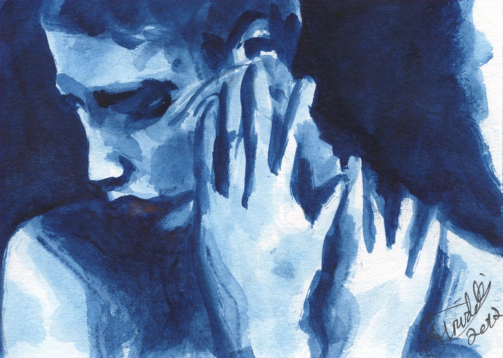 Take Back the Night: Blue Lady 2 Watercolour Print (5x7)