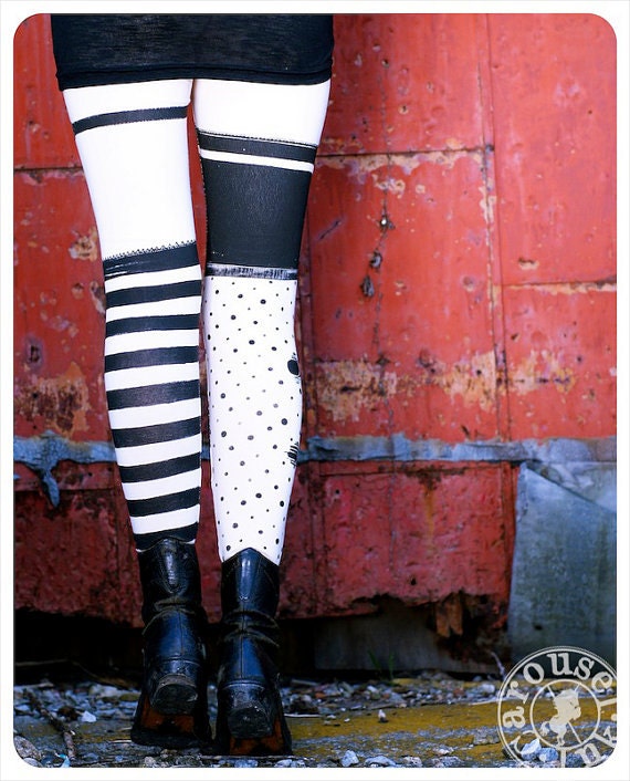 Pippi Leggings - Nude with Black Striped Legging Polka Dot Legging - NUDE - Legging - MEDIUM  Legging Womens Tights