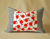 Accent Pillow Cover Vintage Cherries and Navy Blue Stripes 12"x16"