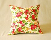 Pillow Cover Multicolor Floral and Denim Stripe Vintage 16"x16"