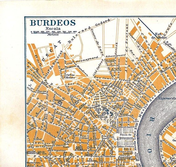 Bordeaux France Vintage City Map Street Plan1920s