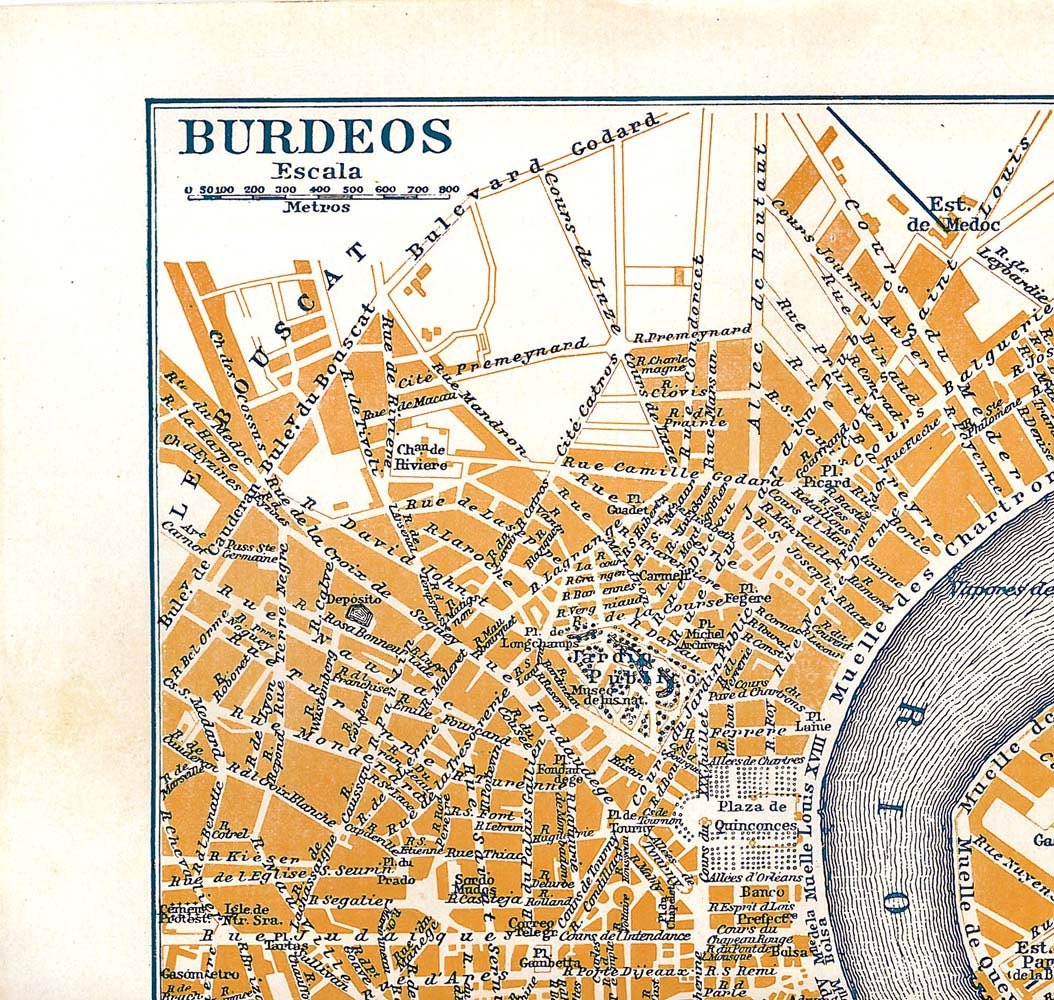 Bordeaux France Vintage City Map Street Plan1920s