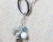 Mint Briolette Crystal and Metal Ladybug Lariat Style Necklace - SarahBethDesign