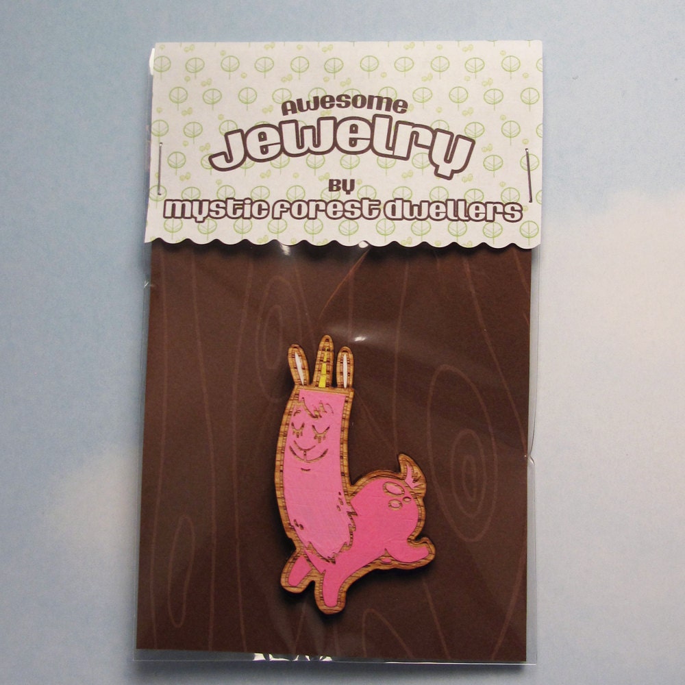 Hand Painted Cut Wood Brooch - Prancing Uncommon Fenwick, Pink
