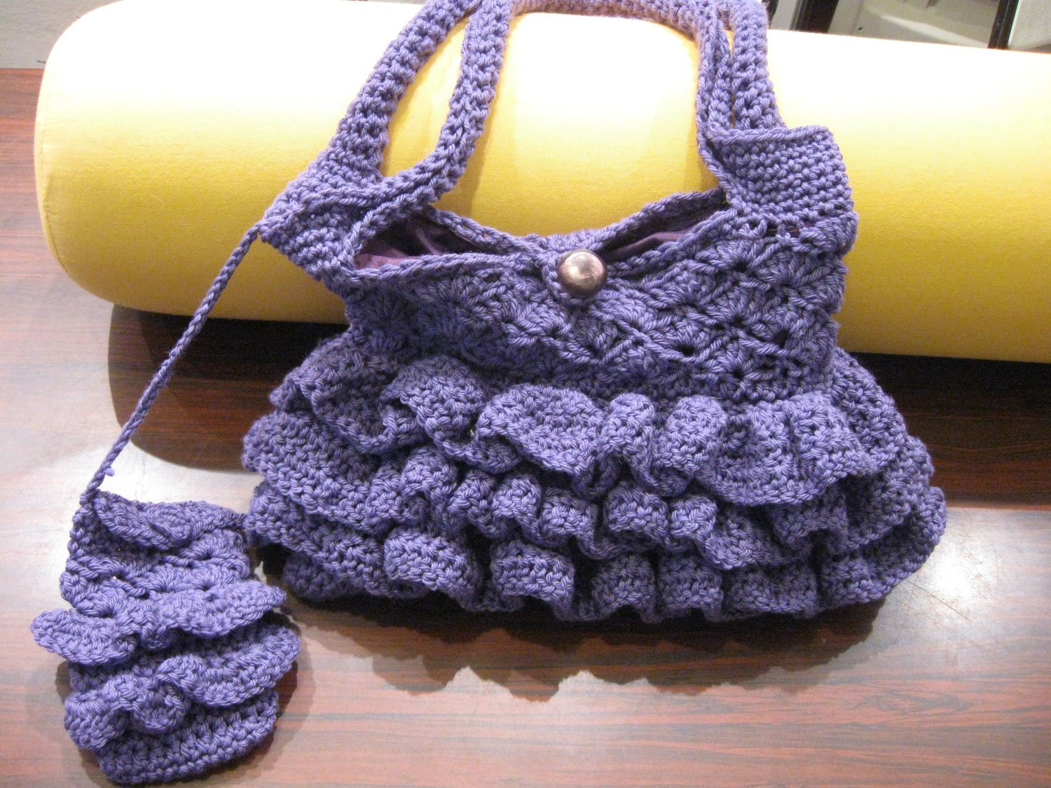 Crochet Ruffle Purple Purse - With Ruffled Cell Phone Holder