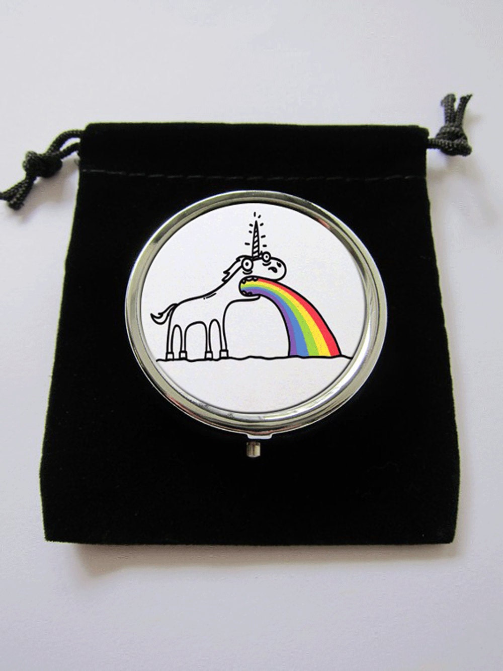 Vomiting Unicorn Rainbow Fantasy Humor Weird Cool Medical Pill box Pillbox Case Trinket Box