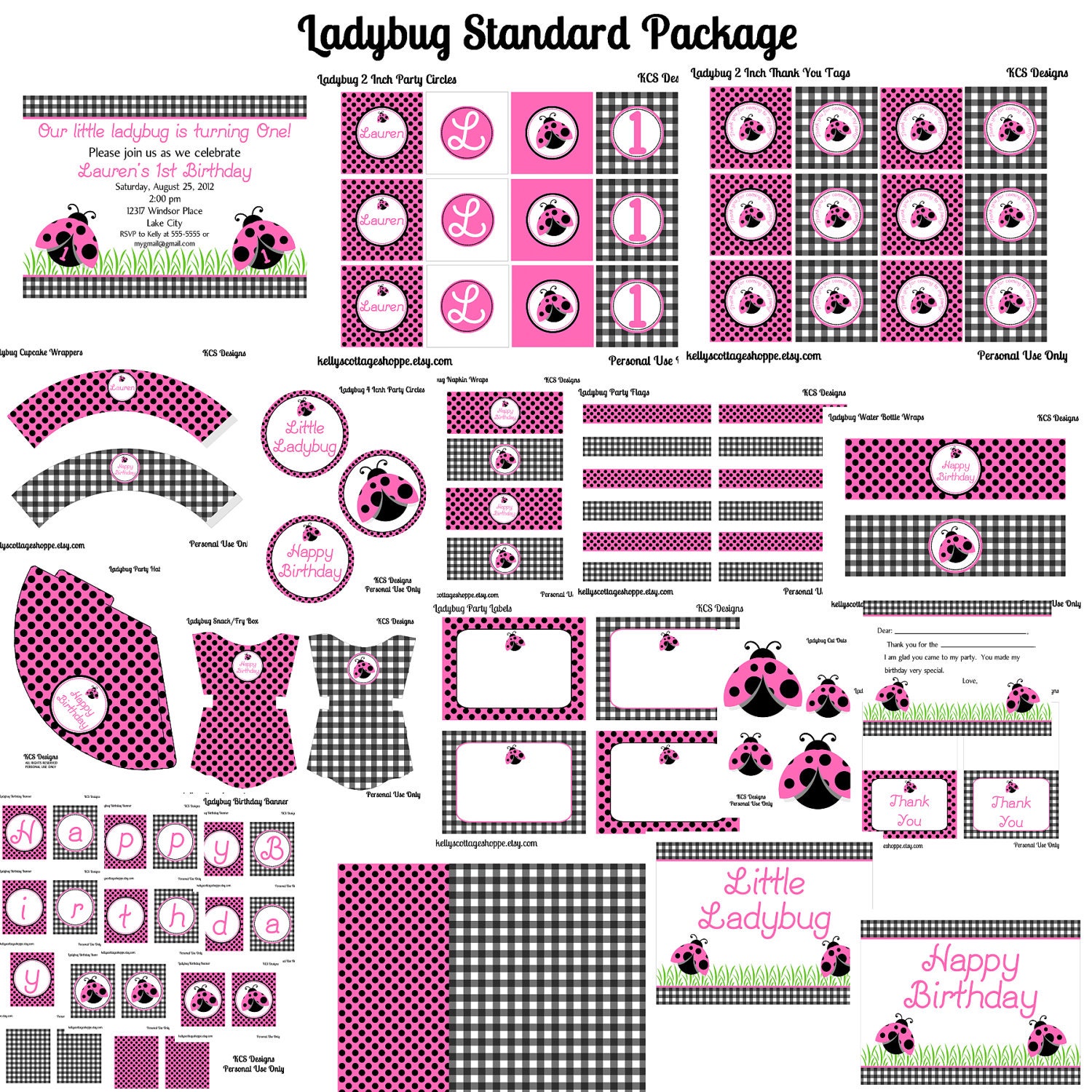LIttle Ladybug Birthday Party Standard Package.... Custom, Printable, Digital