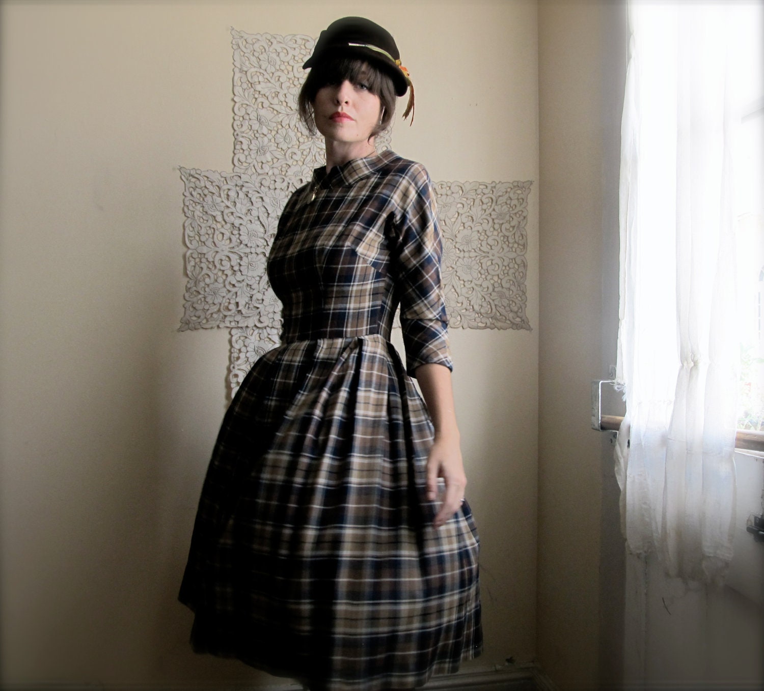 it plaid to be you. vintage 60s plaid fall dress. size small/medium