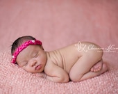 Newborn Photo Prop Pink Braided Satin Headband With Pearls on Elastic Baby Girl Headband