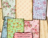 SHABBY FLOWERS digital collage sheet, 9 vintage floral design, supplies for scrapbooking collage digital download