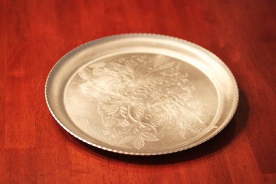 Vintage Aluminum Floral Patter/Plate POOR MANS SILVER