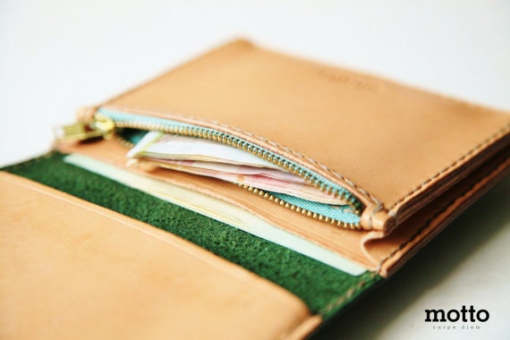 motto - Burgundy Leather Traveler Purse / passport cover / passport holder ( Genuine leather & Handmade )