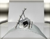 Silver ring onyx Unique modern contemporary jewelry Valentines gift art