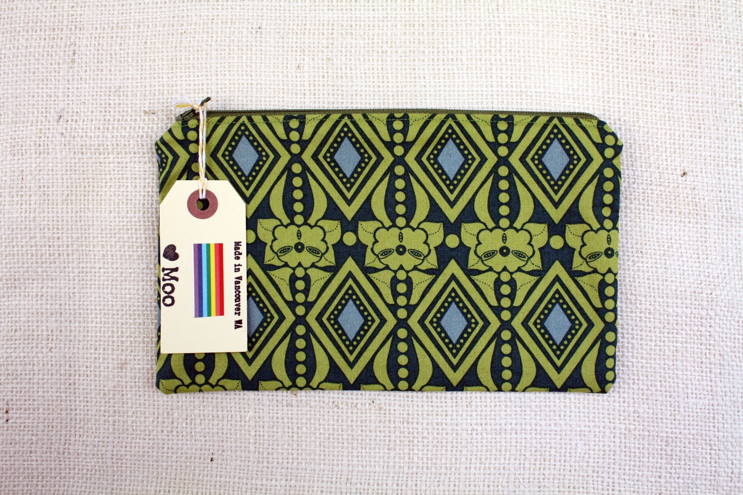 Geometric zipper pouch with Purple Polka dots