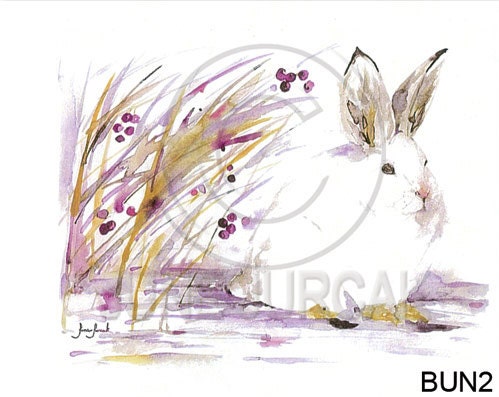 Watercolor Bunny Greeting Card - Painting by June Jurcak