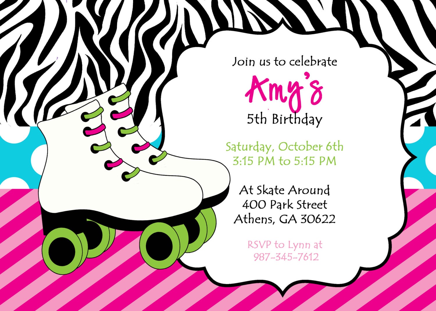 DIY Printable Skating Party Invitation. Zebra Print Skate Invite. Colorful Customized Skate Party Invitation. Il_170x135