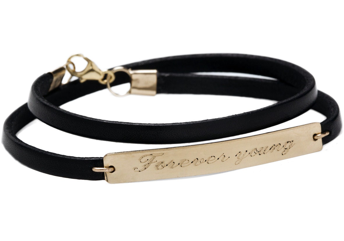 Personalized  bracelet- double black leather