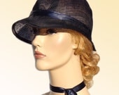 Retro summer hat, black sinamay cloche hat, 1920s inspired hat, art deco fashion, vintage inspired, 20s accessory