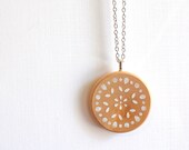 winter white scandi style simple wood doily print necklace - silver chain