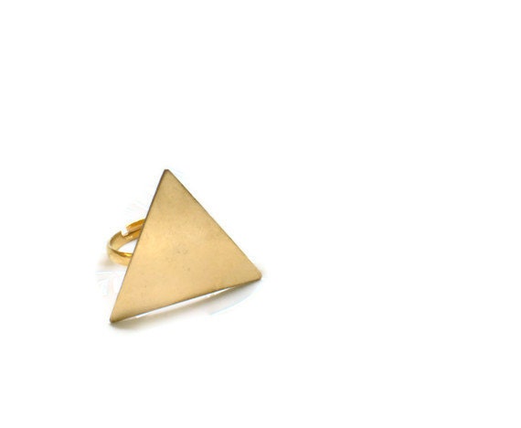 gold triangle ring - adjustable band - modern jewelry