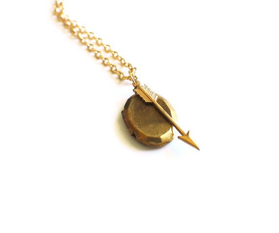 vintage gold locket necklace with arrow pendant