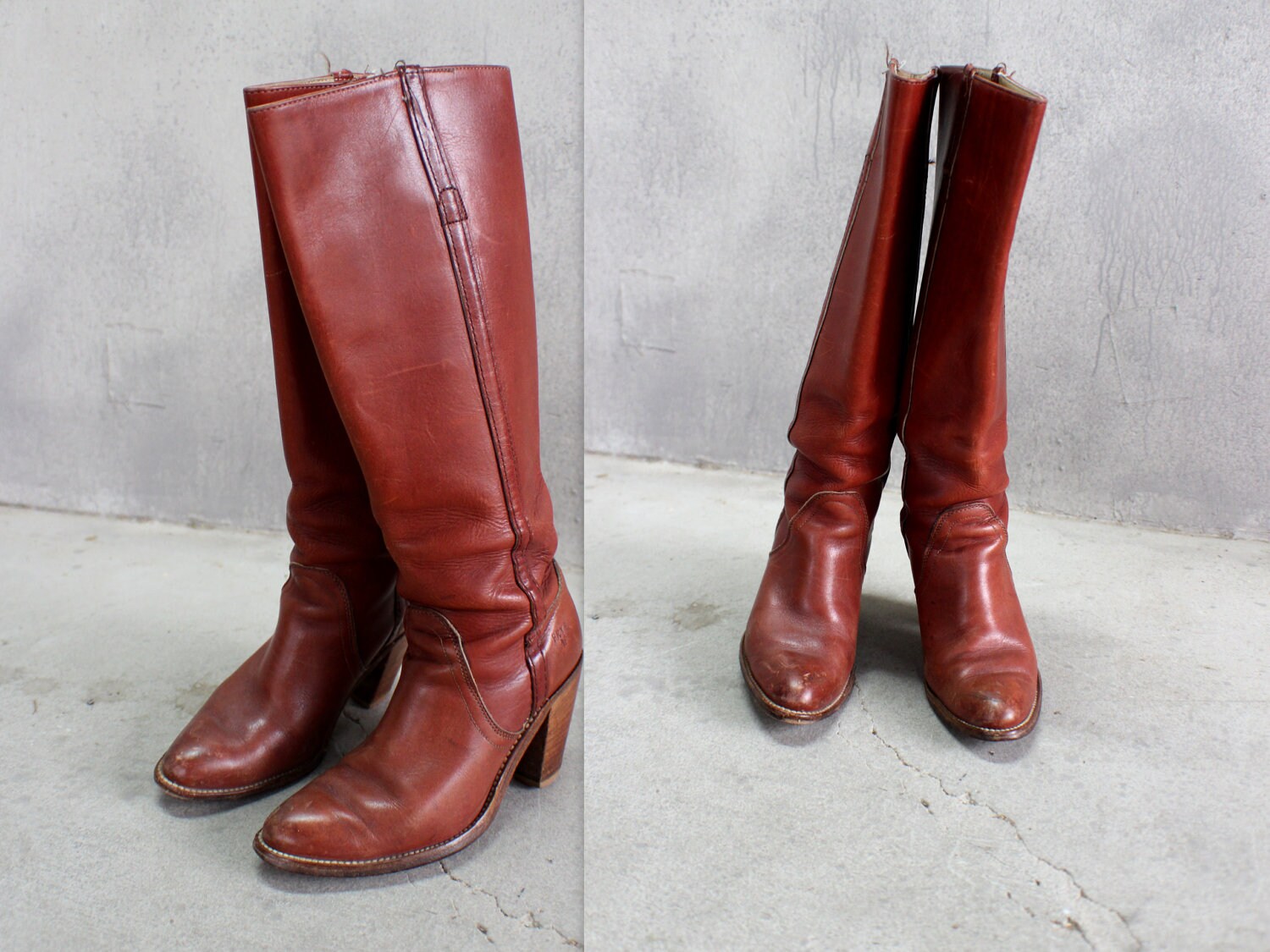 leather stacked heel boots