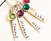 Personalized Name Necklace Mommy Grandma Jewelry Kids Custom Mothers Birthstone Necklace Four Tag Sterling Silver Gift for MomMothers Day