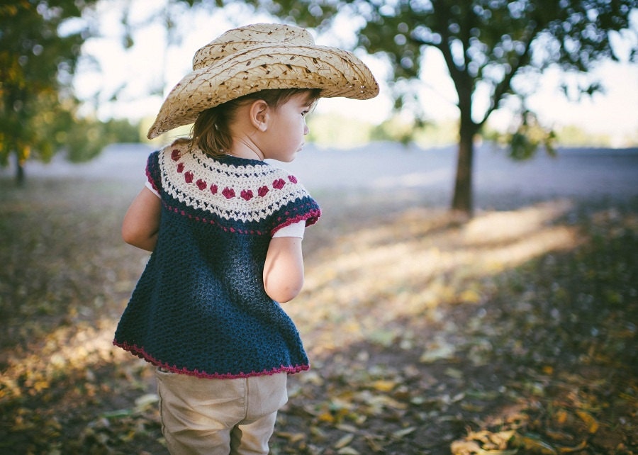 Heart Crochet Pattern for Girls Fair Isle Sweater in 5 sizes for INSTANT DOWNLOAD - Permission to Sell finished items