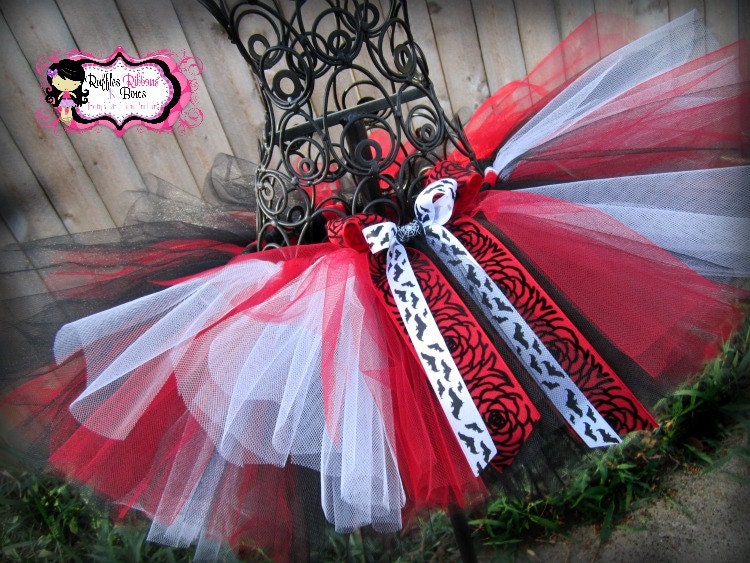 ADULT Vampire/Twilight Inspired Tutu - Super-full White, Black & Red tutu Photo Prop, Costume, Birthday MADE 2 ORDER