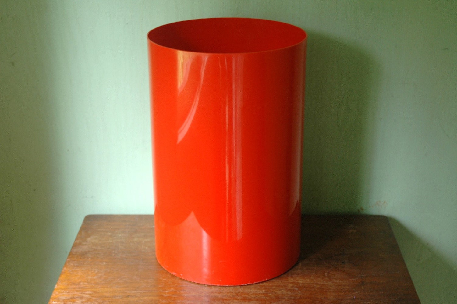 Mid Century Kartell Cestino Waste Basket - Red Plastic Mod Trash Can