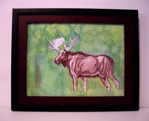 Original Watercolor Moose on loose Canvas