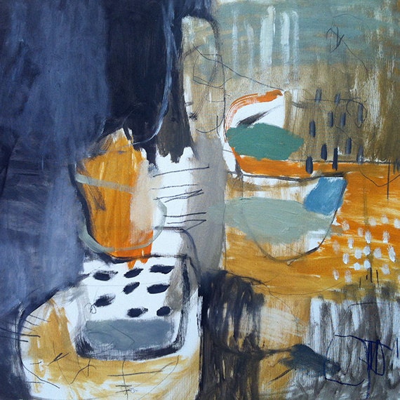 RESERVED for Barbara - Frantic breakfast - Original abstract expressionist oil painting on canvas, 19x19