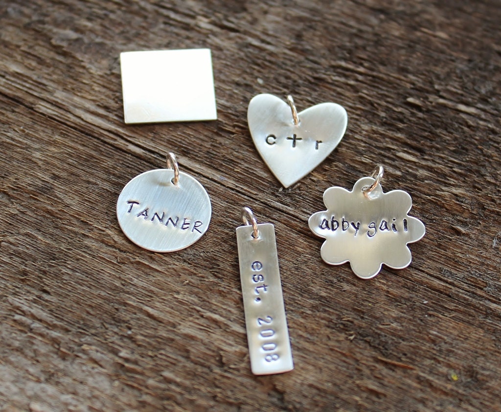 Personalized Family Names Multi Charm Necklace - Sterling Silver Hand Stamped 4 Charms of Choice, Mommy, Grandma, Gift Necklace