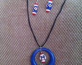 Pendant with Earrings - Blue, White and Red