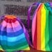 2 Fabric Gift Bags Rainbow Stripes Upcycled Reusable
