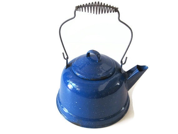 Blue Enamelware Teapot, Vintage Blue Teapot, Vintage Teapot, Vintage Kettle