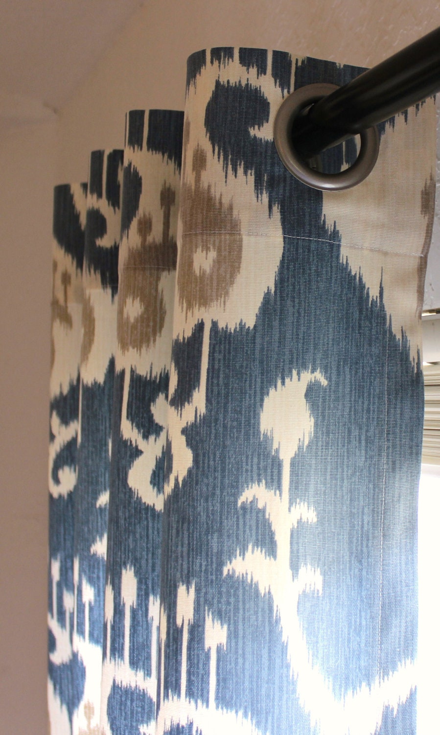 Yacht Blue Cream Java Ikat Curtains Custom Drapes Panels Pair of 50 x 84 with Grommets