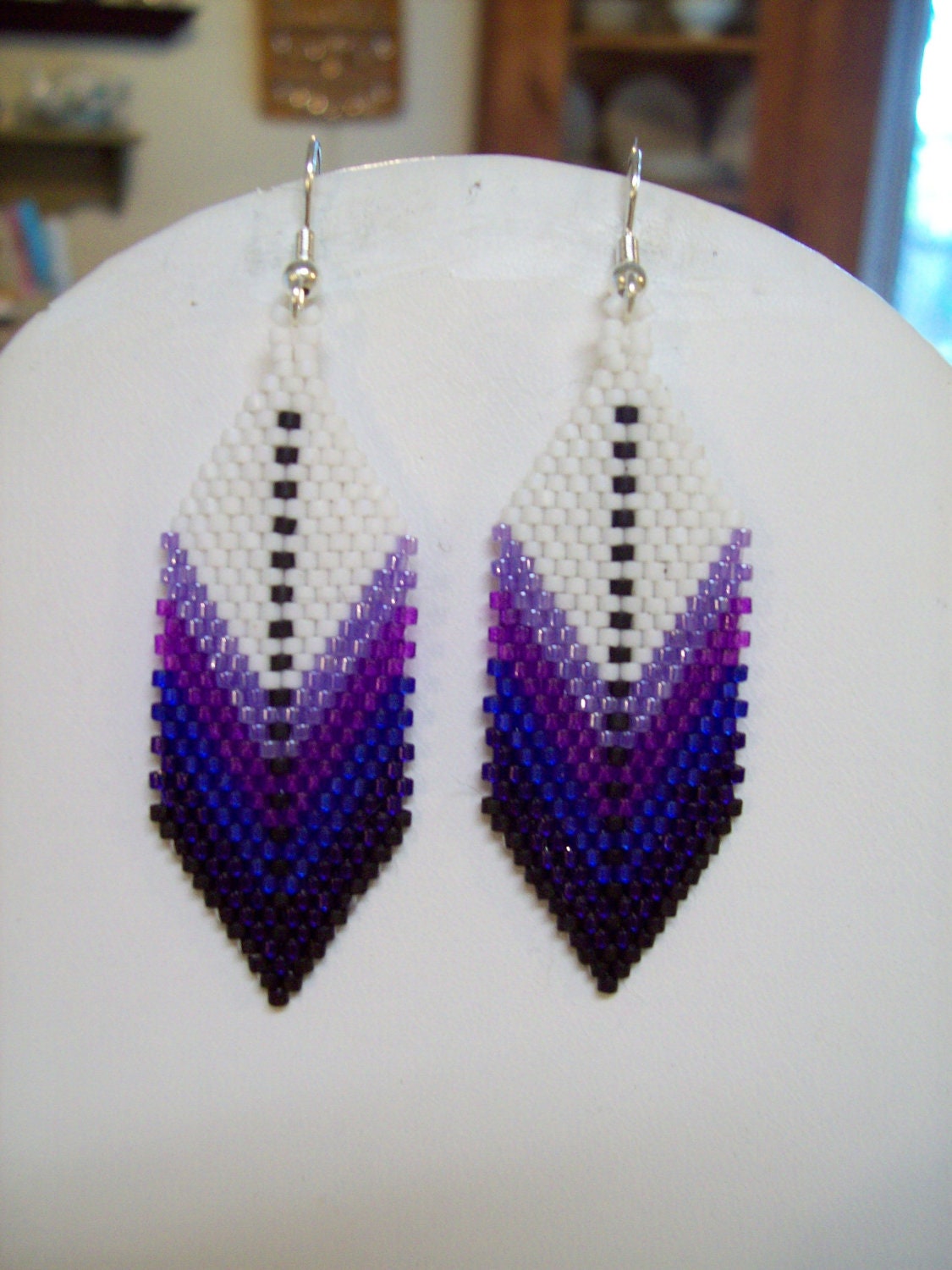 Native American Style Beaded Feather Earring Purples