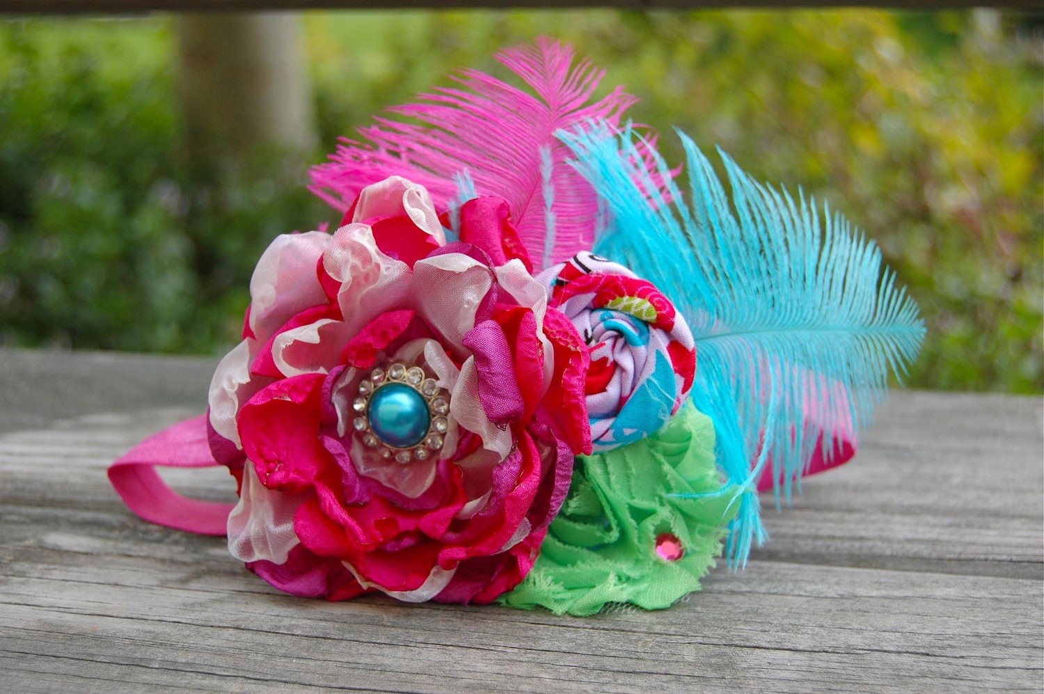 Satin Flower Couture Headband  - Photo Prop - Newborn - Bridal - Handmade Flower - Shabby Chic