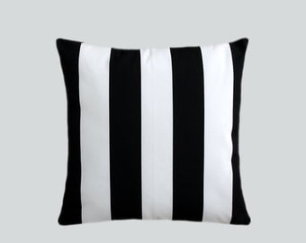 Cotton Black-White Throw pillow case with different stripes on each side, fits 18"x18" insert,  Cushion case, Toss pillow case.
