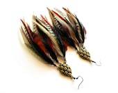 Feather Earrings "After the Flame" Black, Red, Brown, White, Striped Grizzly, Natural, Tribal, Bohemian Natural Style