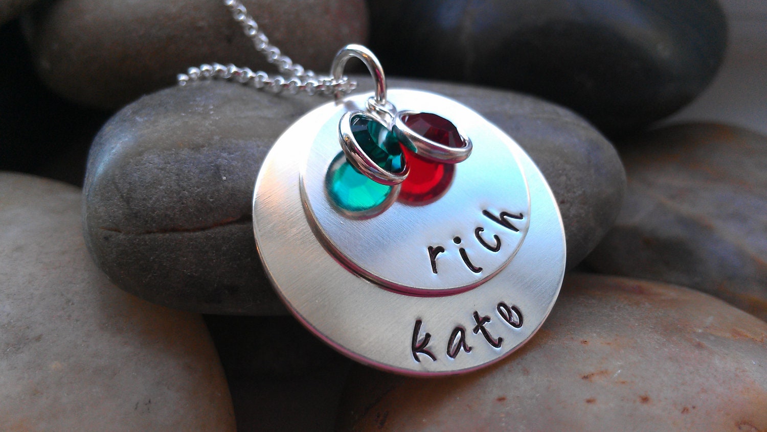 Hand stamped personalized mom jewelry with swarovski crystal birthstones