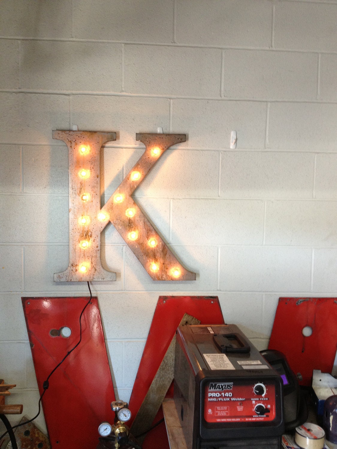 Industrial lighting On sale Vintage Metal Letter light fixture 24" marquee